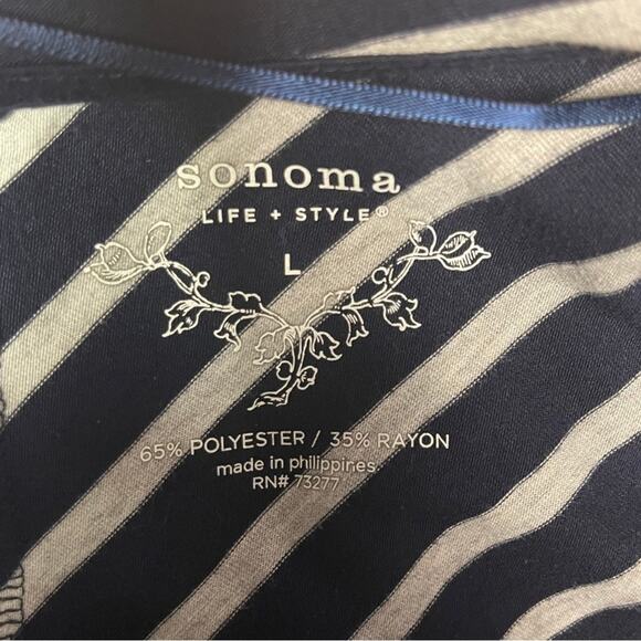 Sonoma striped hooded cardigan blue cream casual comfy roll up sleeve button L - Picture 3 of 4